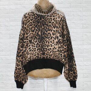 GIMMICKS Sweater Oversized Cowl Neck Knit Cropped Animal Cheetah Print Large